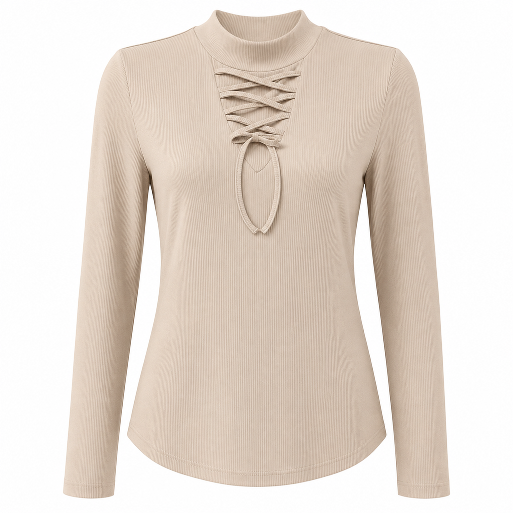 Blusa de Cuello Alto con Detalle Acordonado
