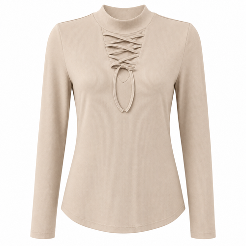 Blusa de Cuello Alto con Detalle Acordonado